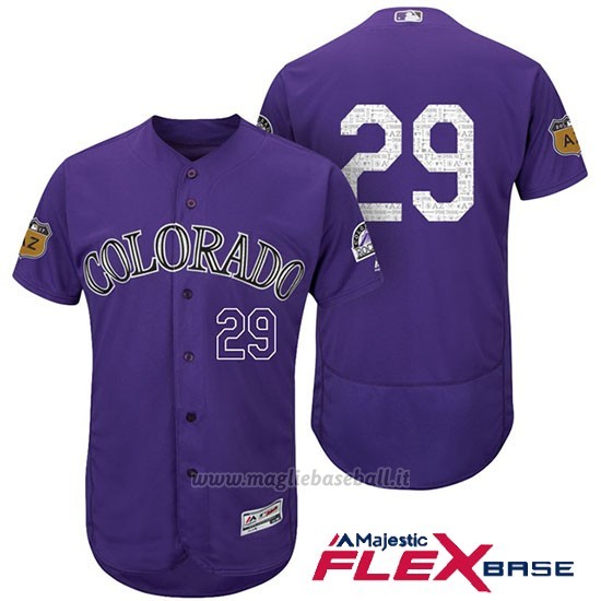Maglia Baseball Uomo Colorado Rockies Jorge De La Rosa 29 Colorado Rockies Viola 2017 Allenamento Primaverile Flex Base Giocatore
